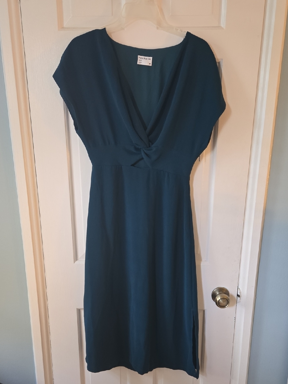 Frank And Oak Sophisticate Teal Knee-Length Twist Front Dress